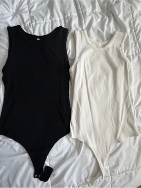 Women’s Ribbed Tank One-Piece Bodysuit in Black and White